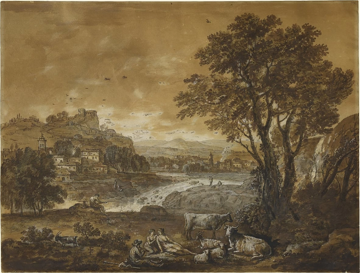 Un paesaggio con pastori